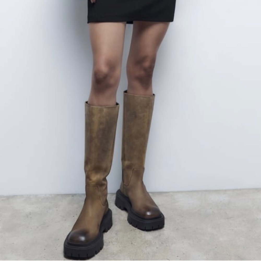 ZARA Lug Sole Tall Leather Boots